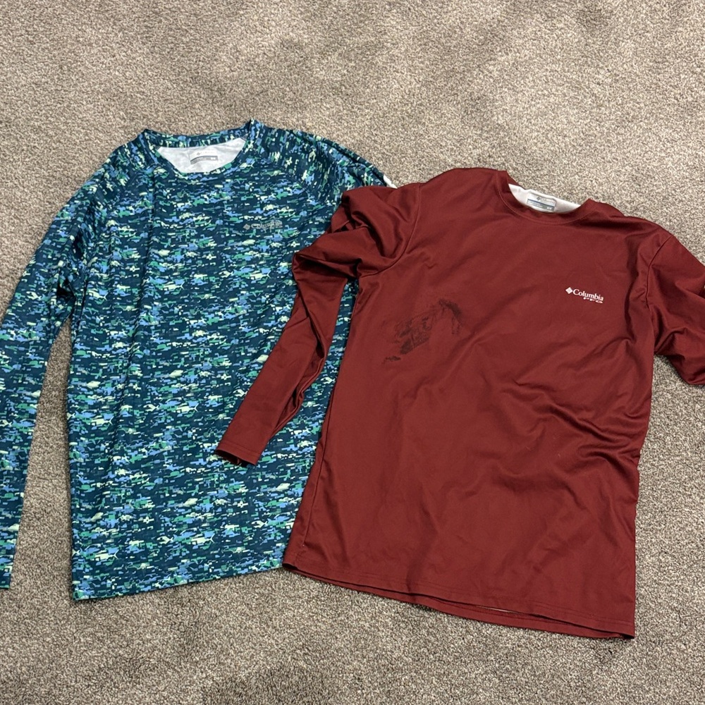 Columbia Blue Camo and Red Long Sleeve Shirts